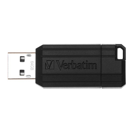VERBATIM USB FLASH DISK, USB 2.0, 64GB, PINSTRIPE, STORE N GO, CZARNY, 49065, USB A, Z WYSUWANYM ZŁĄCZEM