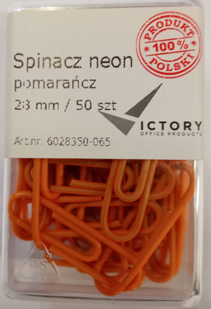 SPINACZE OKRĄGŁE 28MM VICTORY OFFICE PRODUCTS 6028350-065 NEONOWE POMARAŃCZOWE METALOWEPOWLEKANE W POJEMNIKU PLASTIKOWYM 50SZT