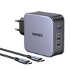 ŁADOWARKA SIECIOWA UGREEN CD289, 2X USB-C, 1X USB-A, GAN, 140W, KABEL 2M (SZARY)