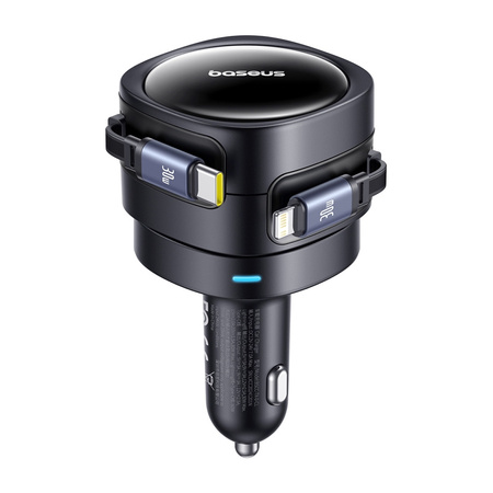 ŁADOWARKA SAMOCHODOWA BASEUS ENJOYMENT MAX Z KABLAMI USB-C+LIGHTNING 60W CZARNY