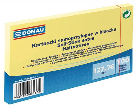 KARTECZKI SAMOPRZYLEPNE 127X76MM DONAU JASNO ŻÓŁTE 100KART