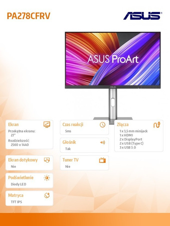 ASUS MONITOR 27 CALI PA278CFRV IPS QHD 100HZ HDMI DP