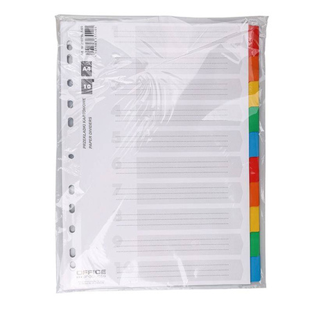 PRZEKŁADKI A4 OFFICE PRODUCTS MIX KOLORÓW KARTON 170G/M² 10KART