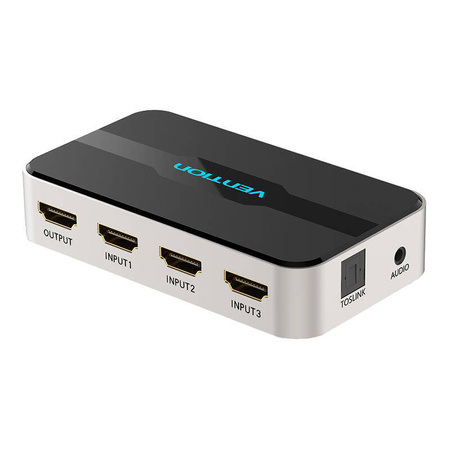 PRZEŁĄCZNIK SWITCHER 3 IN 1 OUT HDMI VENTION AFJH0 Z SEPARACJĄ AUDIO (SZARY)