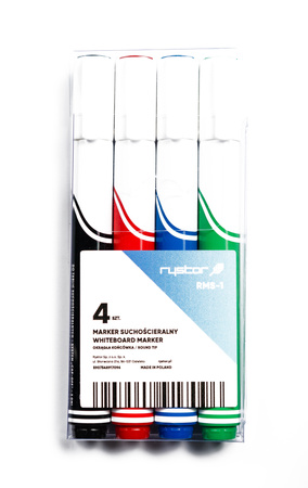 Marker suchościeralny & gąbka z magnesem RYSTOR 456-220M mix*4 okrągła k. 4mm 4szt