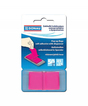 ZAKŁADKI INDEKSUJĄCE FOLIOWE 25X45MM DONAU RÓŻOWE 50 SZT