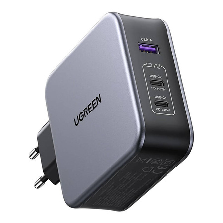 ŁADOWARKA SIECIOWA UGREEN NEXODE 140W C289, GAN, 2X USB-C, USB (CZARNA) + KABEL USB-C 2M