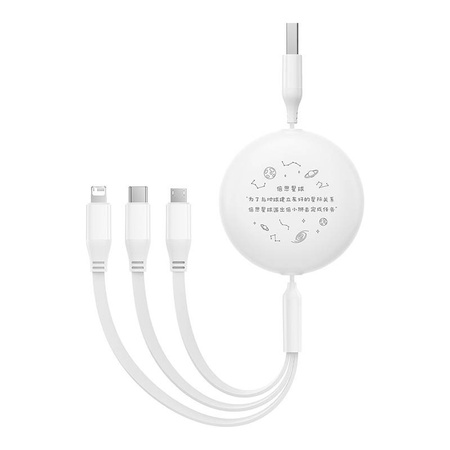 KABEL ŁADOWANIA 3W1 BASEUS USB DO USB-C, USB-M, LIGHTNING 3,5A, 1,1M (WHITE)