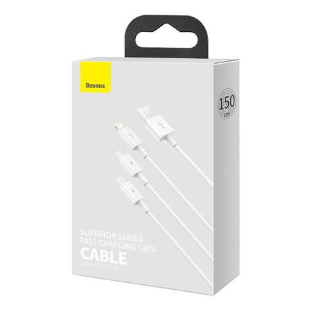 KABEL SZYBKIEGO ŁADOWANIA  BASEUS SUPERIOR DATA USB DO M+L+C 3.5A 1M(WHITE)