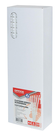 GRZBIET PLASTIKOWY 8MM (45 KARTEK) OFFICE PRODUCTS BIAŁY 100 SZT.