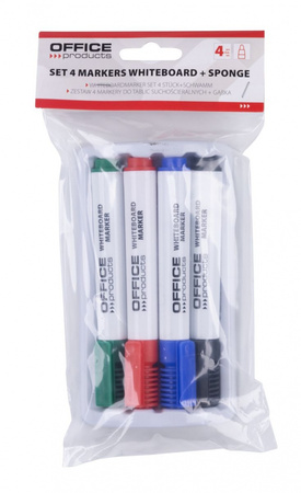 MARKERY SUCHOŚCIERALNE OFFICE PRODUCTS MIX*4 OKRĄGŁA 1-3MM 4SZT+GĄBKA 