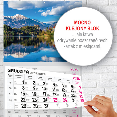 KALENDARZ WISZĄCY TRÓJDZIELNY O-PRESS ROK 2026 WIDOK
