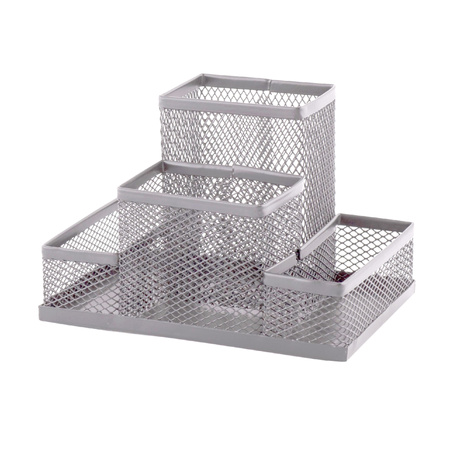 PRZYBORNIK NA BIURKO 154X103X103MM D.RECT SREBRNY MATALOWA SIATKA