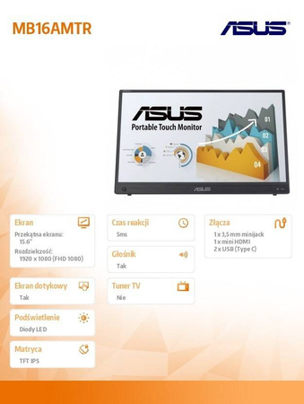 ASUS MONITOR 16 CALI MB16AMTR FHD IPS M-HDMI USB DOTYK