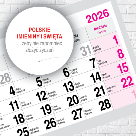 KALENDARZ WISZĄCY TRÓJDZIELNY O-PRESS ROK 2026 BUKIET