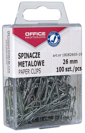 SPINACZE METALOWE 26MM OFFICE PRODUCTS SREBRNE 100SZT.