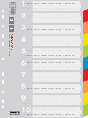 PRZEKŁADKI A4 OFFICE PRODUCTS MIX KOLORÓW KARTON 170G/M² 10KART