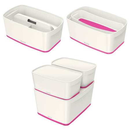 POJEMNIK DO PRZECHOWYWANIA 318X191X128MM LEITZ MYBOX WOW Z POKRYWĄ 52291023 RÓŻOWY