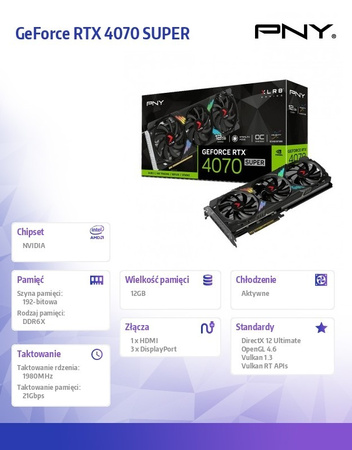 PNY Karta graficzna GeForce RTX 4070 SUPER 12GB XLR8 GAMING VERTO