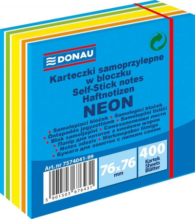 KARTECZKI SAMOPRZYLEPNE 76X76MM DONAU MIX NEON-PASTEL 400KART