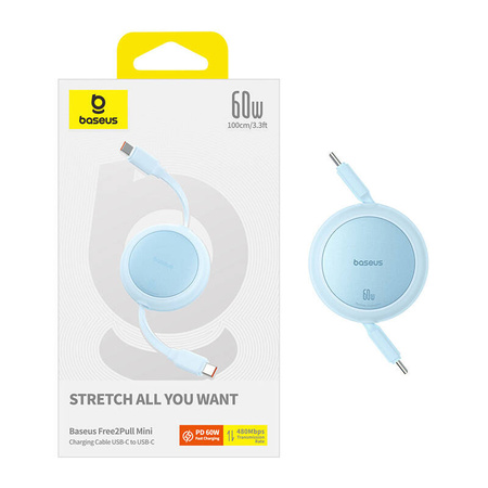 KABEL USB BASEUS FREE2PULL MINI USB-C DO USB-C 60W, 1M (NIEBIESKI)
