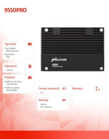 MICRON DYSK SSD 9550PRO 7680GB NVME U.2 15MM SINGLE PACK