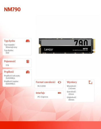 LEXAR DYSK SSD NM790 1TB 2280 PCIEGEN4X4 7200/6500MB/S