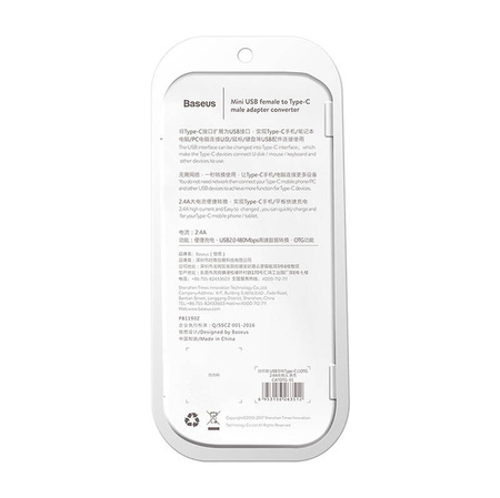 ADAPTER BASEUS MICRO USB DO USB TYPE-C - CZARNY