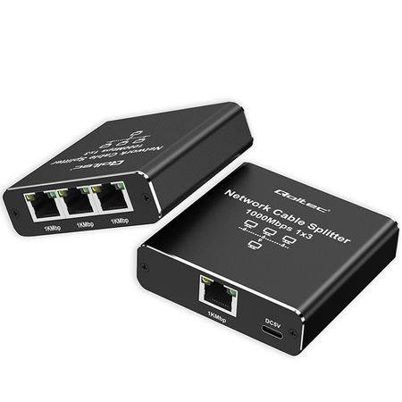 QOLTEC ROZDZIELACZ SPLITTER ETHERNET MINI SWITCH 1X3 RJ45 | 1000MB/S | USB-C | ALUMINIUM