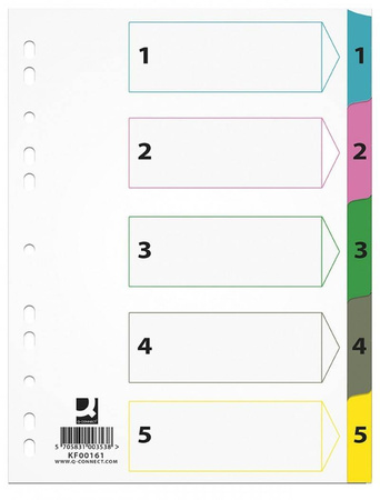 PRZEKŁADKI 1-5 A4 Q-CONNECT MYLAR MIX KOLORÓW KARTON 170G/M² 5KART