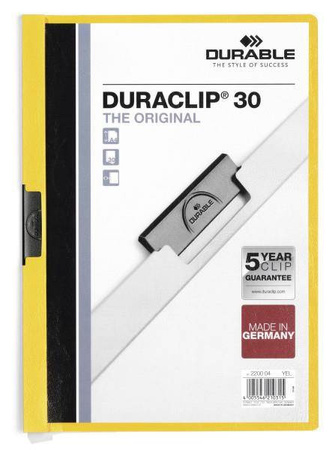 SKOROSZYT ZACISKOWY A4 DURABLE DURACLIP 220004 ŻÓŁTY PLASTIKOWY 30 KRT
