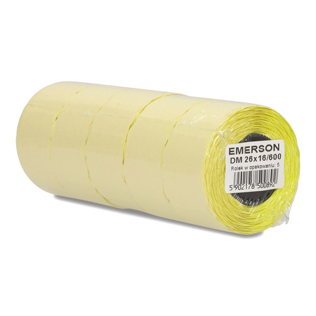 ETYKIETY SAMOPRZYLEPNE 26X16MM DO METKOWNIC EMERSON ŻÓŁTE 5ROLEK*600SZT