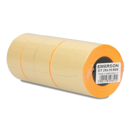 ETYKIETY SAMOPRZYLEPNE 26X16MM DO METKOWNIC EMERSON POMARAŃCZOWE 5ROLEK*600SZT