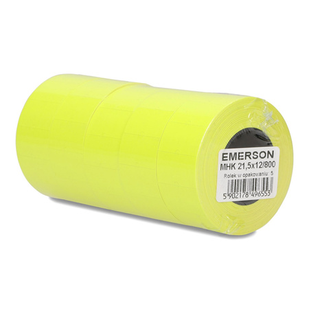 ETYKIETY SAMOPRZYLEPNE 21,5X12MM DO METKOWNIC EMERSON ŻÓŁTE 5ROLEK*800SZT