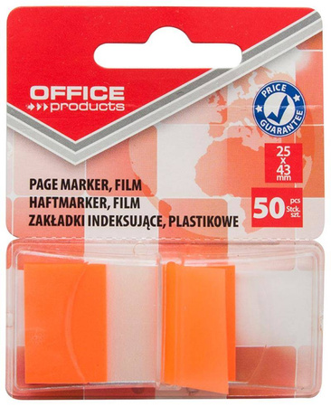 ZAKŁADKI INDEKSUJĄCE FOLIOWE 25X43MM OFFICE PRODUCTS POMARAŃCZOWE 50 SZT