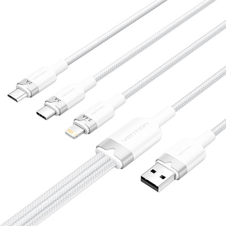 KABEL USB 2.0 A DO 3W1 3A VENTION CTPWG 1.5M (BIAŁY)