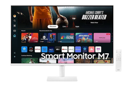 SAMSUNG MONITOR 32 CALE SMART M70D VA 3840X2160 UHD 16:9 2XHDMI 3XUSB 2.0 1XUSB-C (65W) 4MS 60HZ WIFI/BT GŁOŚNIKI PŁASKI BIAŁY 2YD2D