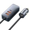 Ładowarka samochodowa Baseus Share Together z przedłużaczem, 3x USB, USB-C, 120W (szara)