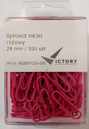 SPINACZE OKRĄGŁE 28MM VICTORY OFFICE PRODUCTS 6028KM100-095 NEONOWE RÓŻOWE METALOWEPOWLEKANE W ZAWIESZANYM POJEMNIKU PLASTIKOWYM 100SZT