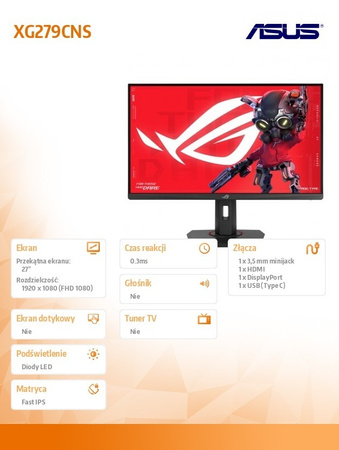 ASUS MONITOR 27 CALI XG279CNS ROG DP HDMI USB-C 0.3MS
