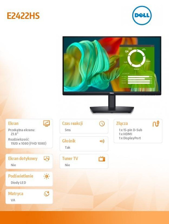 DELL MONITOR E2424HS 23.8 CALA VA LED FULL HD (1920X1080)/16:9/VGA/HDMI/DP/SPEAKERS/3Y AES