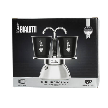 KAWIARKA BIALETTI - SET MINI EXPRESS INDUCTION 2TZ CZARNA + 2 FILIŻANKI