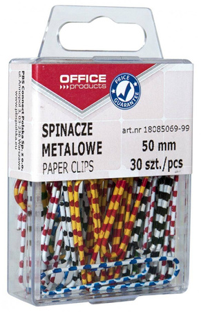 SPINACZE METALOWE 50MM OFFICE PRODUCTS ZEBRA MIX KOLORÓW 30SZT.
