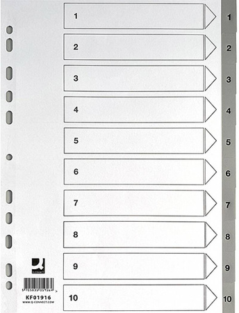 PRZEKŁADKI 1-10 A4 Q-CONNECT SZARE PP 10KART