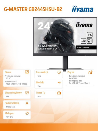 IIYAMA MONITOR 23,8 CALA GB2445HSU-B2 IPS,FHD,100HZ,1MS,2XUSB,300CD