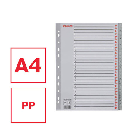 PRZEKŁADKI 1-31 A4 ESSELTE 100108 SZARY PP