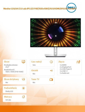 DELL MONITOR U2424H 23.8 CALA IPS LED FHD(1920X1080)/16:9/HDMI/DP/USB-C/USB/3Y