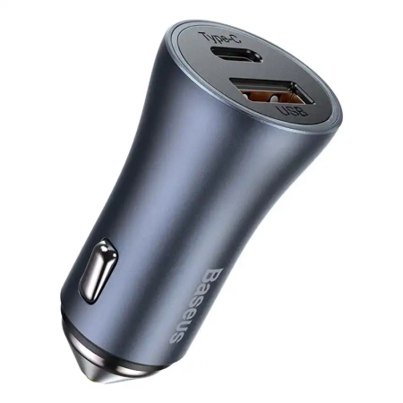 Ładowarka samochodowa Baseus Golden Contactor Pro, USB + USB-C, QC4.0+, PD, SCP, 40W (szara)