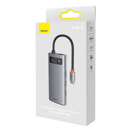HUB 6W1 BASEUS METAL GLEAM SERIES, USB-C DO 3X USB 3.0 + USB-C PD + MICROSD/SD