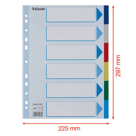 PRZEKŁADKI A4 ESSELTE 15260 MIX PP 6SZT